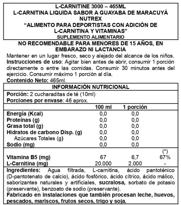 L-CARLITINA 3000 PASSIONFRUIT GUAVA 473 ML - NUTREX