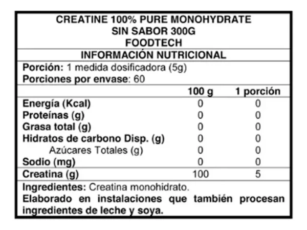 PACK CREATINA PURA MONOHIDRTADA 300 GR- FOOD TECH