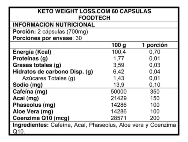KETO WEIGHT 60 CAPSULAS- FOODTECH