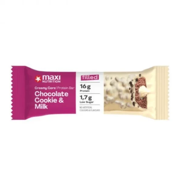 BARRA DE PROTEÍNA GALLETA DE CHOCOLATE Y LECHE. MAXI NUTRITION